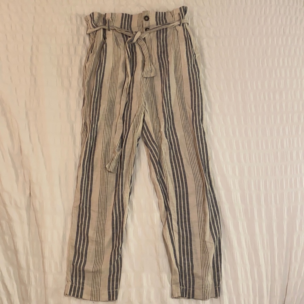 Straight leg relax fitting pants. Blue and white striped. Size medium.